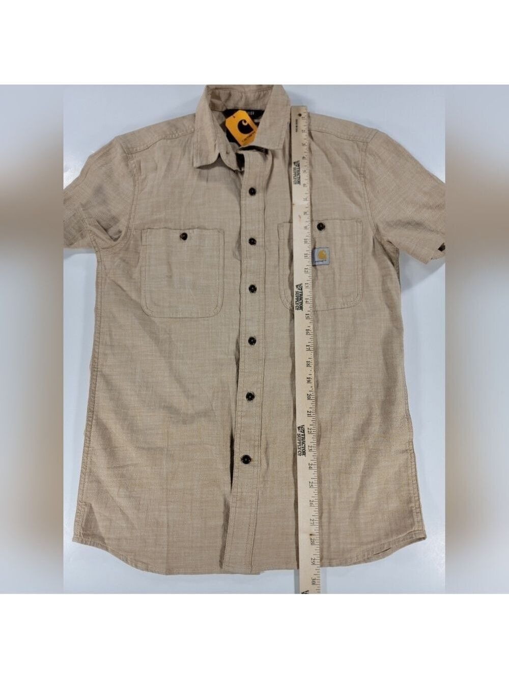NEW Men's Carhartt Rugged Flex Relaxed Fit Short-Sleeve Large Beige Plaid Shirt - Picture 9 of 11